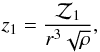 \begin{equation} z_1={{\cal Z}_1\over r^3\sqrt\rho}, \end{equation}