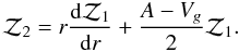 \begin{equation} {\cal Z}_2=r{\rd{\cal Z}_1\over\rd r}+{A-V_g\over 2}{\cal Z}_1. \end{equation}
