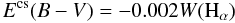 \begin{equation} E^{{\rm cs}}(B-V)=-0.002 W({\rm H}_{\alpha}) \label{adjustBe} \end{equation}