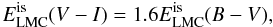 \begin{equation} E^{{\rm is}}_{\rm LMC}(V-I)=1.6E^{{\rm is}}_{\rm LMC}(B-V), \label{EisVI} \end{equation}