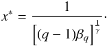 \begin{equation} x^*=\frac{1}{\left[(q-1)\beta_q\right]^{\frac{1}{\gamma}}}\cdot \label{eq:crossover} \end{equation}