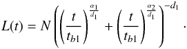 \appendix \setcounter{section}{1} \begin{equation} L(t)=N\left( \left( \frac{t}{t_{b1}}\right)^{\frac{\alpha_1}{d_1}}+ \left(\frac{t}{t_{b1}}\right)^{\frac{\alpha_2}{d_1}} \right)^{-d_1}\cdot \end{equation}