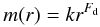 \begin{equation} m(r) = k r^{F_{\rm d}} \end{equation}
