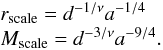 \appendix \setcounter{section}{1} \begin{equation} \begin{array}{l} r_{\mathrm{scale}} = d^{-1/\nu}a^{-1/4} \\ M_{\mathrm{scale}} = d^{-3/\nu}a^{-9/4} . \\ \end{array} \label{scalesfnu} \end{equation}