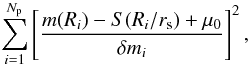 \appendix \setcounter{section}{2} \begin{equation} \sum_{i = 1}^{N_{\mathrm{p}}}\left[ \frac{m(R_i) - S(R_i/r_{\mathrm{s}}) + \mu_0}{\delta m_i} \right]^2 , \label{chimag} \end{equation}