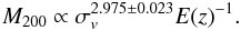 \begin{equation} M_{200} \propto \sigma_v^{2.975 \pm 0.023} E(z)^{-1}. \end{equation}