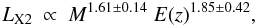\begin{equation} L_{\rm X2}~ \propto~ M^{1.61\pm 0.14}~ E(z)^{1.85\pm 0.42}, \end{equation}