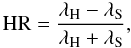 \begin{equation} \mathrm{HR}=\frac{\lambda_{\mathrm{H}}-\lambda_{\mathrm{S}}}{\lambda_{\mathrm{H}}+\lambda_{\mathrm{S}}}, \end{equation}