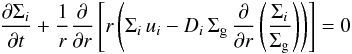 \appendix \setcounter{section}{1} \begin{eqnarray} \frac{\del \Sigma_i}{\del t} + \frac{1}{r} \frac{\del}{\del r} \left[ r \left(\Sigma_i \, u_i - D_i \, \Siggas \, \frac{\del}{\del r}\left( \frac{\Sigma_i}{\Siggas} \right) \right) \right] = 0 \end{eqnarray}