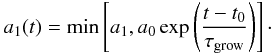 \appendix \setcounter{section}{2} \begin{equation} a_1(t) = \min\left[a_1,a_0 \exp\left(\frac{t-t_0}{\tau_\mathrm{grow}}\right)\right]\cdot\vspace*{-1.5mm} \end{equation}