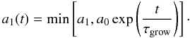 \begin{equation} a_1(t) = \min \left[ a_1 , a_0 \exp\left(\frac{t}{\tau_\mathrm{grow}}\right)\right]\cdot \label{eq:a_1_of_t} \end{equation}