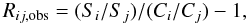\begin{equation} R_{ij,{\rm{obs}}}=(S_i/S_j) / (C_i/C_j) - 1, \label{eqn:robs} \end{equation}