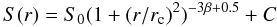 \begin{equation} S(r) = S_{0} (1+(r/r_{\rm c})^2) ^{-3\beta+0.5} + C \end{equation}