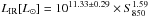 \hbox{$L_{{\rm IR}}[{L_{\odot}}]=10^{11.33\pm0.29}\times S_{850}^{1.59}\,$}