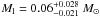 \hbox{$M_{\rm l} = 0.06^{+0.028}_{-0.021}~M_\odot$}