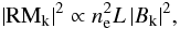 \begin{equation} \vert {\rm RM}_{\rm k}\vert^{\rm 2} \propto n_{\rm e}^{\rm 2}L\, \vert B_{\rm k}\vert^{\rm 2}, \end{equation}