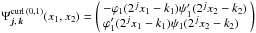 \hbox{$\Psi_{\vec{j},\,\vec{k}}^{\textrm{curl}\,(0,1)}(x_1,x_2)=\left( \begin{array}{l} -\varphi_1(2^jx_1-k_1)\psi_1'(2^jx_2-k_2) \\ \varphi_1'(2^jx_1-k_1)\psi_1(2^jx_2-k_2) \end{array}\right) $}