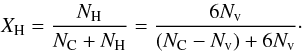 \begin{equation} X_{\rm H}= \frac{N_{\rm H}}{N_{\rm C} + N_{\rm H}} = \frac{6 N_{\rm v}}{(N_{\rm C} - N_{\rm v}) + 6 N_{\rm v}}\cdot \end{equation}