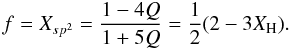 \begin{equation} f = X_{sp^2} = \frac{1-4Q}{1+5Q} = \frac{1}{2} (2-3X_{\rm H}). \end{equation}