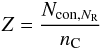 \appendix \setcounter{section}{1} \begin{equation} Z = \frac{N_{{\rm con},N_{\rm R}}} {n_{\rm C}} \end{equation}