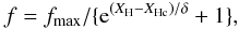 \begin{equation} f = f_{\rm max} / \{ {\rm e}^{(X_{\rm H}-X_{\rm Hc})/\delta} + 1 \}, \end{equation}