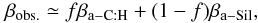 \begin{equation} \beta_{\rm obs.} \simeq f\beta_{\rm a-C:H} + (1-f)\beta_{\rm a-Sil}, \label{ } \end{equation}