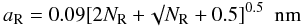 \begin{equation} a_{\rm R} = 0.09 [2 N_{\rm R} + \surd N_{\rm R} + 0.5]^{0.5} \ \ {\rm nm} \label{eq_aR} \end{equation}