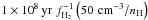 \hbox{$1 \times 10^{8} \, {\rm yr} \,\, f_{{\rm H}_2}^{-1} \left( 50 \, \cc / \dens \right)$}