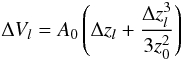 \appendix \setcounter{section}{1} \begin{equation} \label{e.dis_vol} \Delta V_l = A_0 \left( \Delta z_l + \frac{\Delta z_l^3}{3 z_0^2}\right) \end{equation}