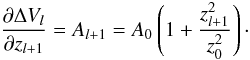 \appendix \setcounter{section}{1} \begin{equation} \label{e.dis_A} \pop{\Delta V_l}{z_{l+1}} = A_{l+1} = A_0 \left(1 + \frac{z_{l+1}^2}{z_0^2}\right) \cdot \end{equation}