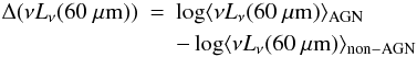 \appendix \setcounter{section}{1} \begin{eqnarray} \langle \nu L _\nu (60~\mu{\rm m})\rangle_{Y} = & \\ &\frac{N_{{\rm DET},Y} \times \langle \nu L^{\rm DET}_\nu (60~\mu {\rm m})\rangle_{Y} + N_{{\rm STACK},Y} \times \nu L^{\rm STACK}_\nu (60~\mu{\rm m})_Y }{N_{{\rm tot},Y} }\cdot \nonumber \end{eqnarray}