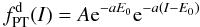 \begin{equation} \label{fPT} f_{\rm PT}^{\rm d}(I)= A \mathrm{e}^{-aE_0}\mathrm{e}^{-a(I-E_0)} \end{equation}