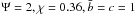 \hbox{$\Psi=2,\chi=0.36,\bar{b}=c=1$}