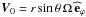 \hbox{${\vec V}_{0}=r\sin\theta\,\Omega\,{\widehat{\bf e}}_{\varphi}$}