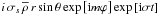 \hbox{$i\,\sigma_s\,\overline\rho\,r\sin\theta \exp\left[{\rm i}m\varphi\right] \exp\left[{\rm i}\sigma t\right]$}