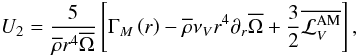 \begin{equation} U_2=\frac{5}{{\overline\rho}r^4{\overline\Omega}}\left[\Gamma_M\left(r\right)-{\overline\rho}\nu_V r^4 \partial_{r}\overline\Omega+\frac{3}{2}\overline{{\mathcal L}_{V}^{\rm AM}}\right], \label{U2} \end{equation}