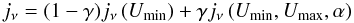 \begin{equation} j_{\nu} = (1 - \gamma) j_{\nu}\left(U_{\min}\right) + \gamma j_{\nu}\left(U_{\min},U_{\max}, \alpha\right) \label{emdraine} \end{equation}
