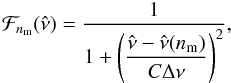 \begin{equation} \label{couplingF} \Fcoup_{\nm} (\nunc) = { 1 \over 1 + \displaystyle{ \left({\nunc - \nunc(\nm) \over C\Dnu} \right)^2}} , \end{equation}