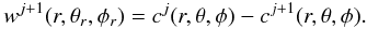 \begin{equation} w^{j+1}(r,\theta_r,\phi_r) = c^j(r,\theta,\phi) - c^{j+1}(r,\theta,\phi). \end{equation}