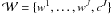 \hbox{$\mathcal{W} = \{w^1, \ldots, w^J, c^J\}$}