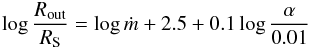 \begin{equation} \log {R_{\rm out} \over R_{\rm S}}=\log{\dot m} +2.5 +0.1 \log{\alpha \over 0.01} \end{equation}