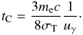 \begin{equation} t_{\rm C} = \frac{3 m_{\rm e} c}{8 \sigma_{\rm T}} \frac{1}{u_{\gamma}}\cdot \label{eq_tNR} \end{equation}