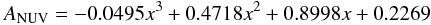 \begin{equation} \label{A_NUV} A_{\rm NUV} = -0.0495x^3 + 0.4718x^2 + 0.8998x + 0.2269 \end{equation}