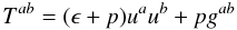 \begin{equation} T^{ab}=(\epsilon + p) u^a u ^b+ p g^{ab} \end{equation}