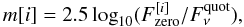 \begin{equation} \label{eq_iracflux_to_mag} {m[i] = 2.5 \log_{10} (F_{\rm zero}^{[i]}/F_{\nu}^{\rm quot})}, \end{equation}