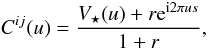 \begin{equation} C^{ij}(u) = \frac{V_{\star}(u) + r \mathrm{e}^{{\rm i}2\pi us}}{1+r},\label{eqn:comp_vis_binary} \end{equation}