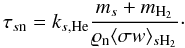\appendix \setcounter{section}{1} \begin{equation} \tau _{s\mathrm{n}} = k_{s,\mathrm{He}}\frac{m_{s}+m_{\mathrm{H}_{2}}}{\varrho_{\mathrm{n}}\langle \sigma w \rangle_{s\mathrm{H}_{2}}}\cdot \label{eq:collision_times} \end{equation}