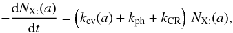 \appendix \setcounter{section}{2} \begin{equation} -\frac{{\rm d}N_{\mathrm{X:}}(a)}{{\rm d}t}=\left(k_{\rm ev}(a)+k_{\rm ph}+k_{\rm CR}\right)\, N_{\mathrm{X:}}(a),\label{eq_surf_ej} \end{equation}