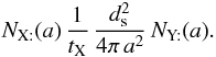 \appendix \setcounter{section}{2} \begin{eqnarray*} N_{\mathrm{X:}}(a)\,\frac{1}{t_{\mathrm{X}}}\,\frac{d_{\rm s}^{2}}{4\pi\, a^{2}}\, N_{\mathrm{Y:}}(a). \end{eqnarray*}