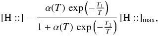 \appendix \setcounter{section}{3} \begin{eqnarray*} [\mathrm{H::}]=\frac{\alpha(T)\,\exp\left(-\frac{T_{1}}{T}\right)}{1+\alpha(T)\,\exp\left(-\frac{T_{1}}{T}\right)}\,[\mathrm{H::}]_{\rm max}, \end{eqnarray*}